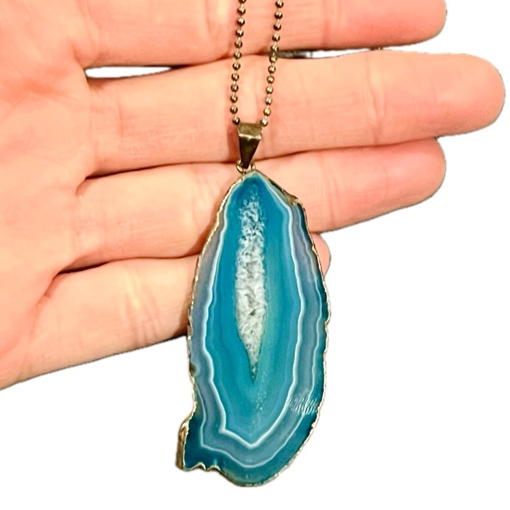 Vtg Sterling & Agate Crystal Necklace